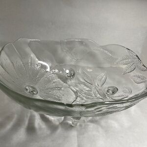 Vintage Pressed Glass Poppy Flower Lg Footed Fruit Oblong Bowl Centerpiece Dish